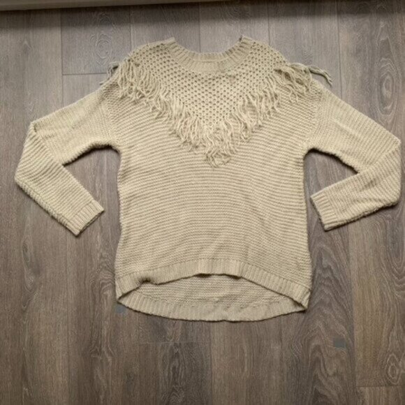 Forever 21 Chunky Knit Sweater Pullover beige Fringe detail Size Medium - Picture 3 of 16